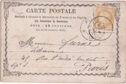 1874 - CERES Sur CARTE PRECURSEUR ENTIER (STORCH 12) De COMPIEGNE (OISE) ETIQUETTE AU DOS - Precursor Cards
