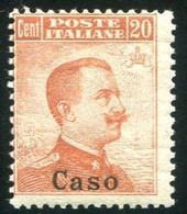 EGEO CASO 1917 20 C. ARANCIO SENZA FILIGRANA SASSONE N. 9 ** MNH - Ägäis (Caso)