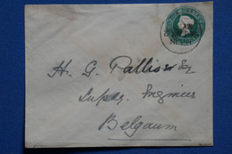 W5 INDIA   BELLE LETTRE RARE   1895   VOYAGEE  BELGAUM+  AFFRANCHISSEMENT PLAISANT - 1882-1901 Keizerrijk