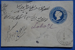 W5 INDIA BELLE LETTRE DEVANT 1890  VOYAGEE LAHORE  + AFFRANCHISSEMENT INTERESSANT - 1882-1901 Imperium