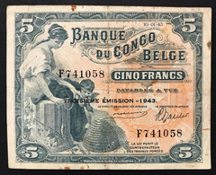 Congo Belge Belgian Congo 5 Francs 1943 Pick#13 LOTTO 3475 - Ruanda-Urundi