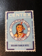 1962 SEATLE BENJAMIN FRANKLIN Hotel Indian Vignette Poster Stamp Label USA - Ohne Zuordnung