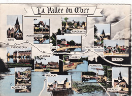 RÉGION. CENTRE VAL DE LOIRE.. CPSM. "LA VALLÉE DU CHER". MULTI VUES. DES  SITES TOURISTIQUES DE BLERE A VIERZON - Centre-Val De Loire