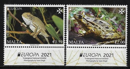 MALTA  -EUROPA 2021 -ENDANGERED NATIONAL WILDLIFE"- SET With LABEL EUR - 2021