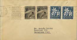 1967 , ANDORRA  - CORREO ESPAÑOL , SOBRE CIRCULADO A BARCELONA , ED. 60 X 2 , 68 X 2 - Storia Postale