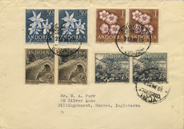 1969  ANDORRA  - CORREO ESPAÑOL , SOBRE CIRCULADO A SUSSEX , ED. 60X 2 , 65 X 2 , 68 X 2 , 69 X 2 - Covers & Documents