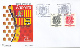 2007 , ANDORRA  - CORREO ESPAÑOL , ED. 343 / 344 , SERIE BÁSICA , ESCUDO DE ANDORRA - Otros & Sin Clasificación