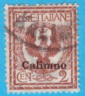 EGCA011 EGEO CALINO 1912 FBL D'ITALIA SOPRASTAMPATI CALIMNO CENT 2 SASSONE NR 1 USATO - Aegean (Calino)