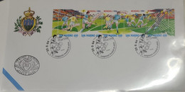 A) 1994 SAN MARINO, WORLDWIDE, FOOTBALL, FDC, STRIP 5, XF - Briefe U. Dokumente