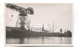 SS Glen Head - Cargo Ship And Dock Crane - Real Photo Postcard - Commerce