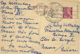 1939- C P E P 70 C De Paris XVI   Pour Nevers  -avec Cachet De CONTRÔLE POSTAL   De Contrôle Postal - 1921-1960: Modern Period