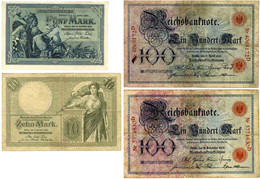 Duitsland Deutschland Germany 100 Mark 1903 + 1905 + 10 Mark 1906 + 5 Mark 1904 (4 Stuks) - Other & Unclassified