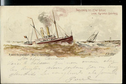 Carte Obl. N° 1. Aller . Vue: 3 : A Bord  Du Paquebot Princesse Henriette - Obl. Ambt: Ostende-Bruxelles 2 - 1900 - Cartes Paquebot