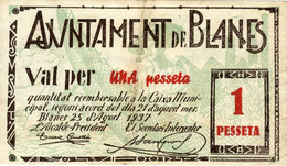 Spanien Spain España - Spanischen Krieg Notgeld - Blanes 1 Pesseta 1937 - Autres & Non Classés