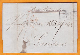 1850 - Marque Postale STETTIN Auj. SZCZECIN, Pologne  Sur Lettre Pliée  Vers LONDON, England Via OSTENDE, Belgium - Preussen