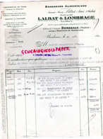 33- BORDEAUX- FACTURE LALBAT & LOMBRAGE- SARLAT- CONSERVES ALIMENTAIRES-CHAMPIGNONS PARIS- NOIX-13 RUE LESCURE-1934 - Straßenhandel Und Kleingewerbe