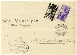 AOI 1938 Grande Frammento Di Piego Addis Abeba-Cividale Con Etiopia N 2 C. 20 Violetto E Eritrea N.204 C 5 Nero Cat. 210 - Italian Eastern Africa