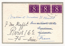 Pays Bas Delft 1965 Van Vierzen Nederland 8 Cent Bande De 3 Pour Bordeaux Redirigé à Paris Anniversaire Sécurité Sociale - Lettres & Documents
