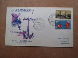 AEREI 1°volo ALITALIA Roma Amsterdam 1.4.1960 Timbro Arrivo Al Verso - 1991-00: Storia Postale