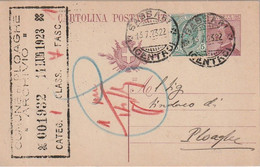 A78. Sassari. 1923.  Cartolina Postale Michetti C. 25 + Leoni C. 5,  Da Sassari A Ploaghe - Marcophilia
