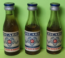 Lot 3 Bouteilles MIGNONNETTES - Pastis RICARD - Apéritif Alcool Vin Liqueur -Années 1980-Pour Collection Non Buvable /02 - Miniaturflaschen