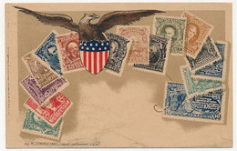 CPA - ETATS UNIS - Aigle US + Reproductions De Timbres - Stamps (pictures)
