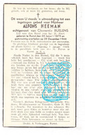 DP Alfons Heeman ° Rumst 1879 † 1944 X Clementia Buelens - Devotieprenten