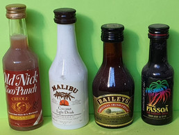 Lot 4 MIGNONNETTES - OLD NIK , MALIBU BAILEYS PASSOA -Apéritif Alcool Liqueur-Années 80 Pour Collection Non Buvable /09 - Miniature