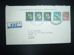 LETTRE Par Avion Pour La FRANCE TP FLEURS RATA 8D + PUARANGI 4D + KOWHAI 3D Bande De 3 OBL;13 DE 63 + UNIVERSITY OF AUCK - Storia Postale