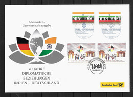2021 Joint Germany And India, OFFICIAL MIXED FDC GERMANY WITH 2+2 STAMPS: Cooperation - Gemeinschaftsausgaben