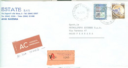 CASTELLI £.150+5000 A.V-RACCOMANDATA ASSICURATA,TAGLIANDO DI EMERGENZA,1993,ESTATE,RAVENNA-TIMBRO POSTE RAVENNA,FERRARA - 1991-00: Storia Postale