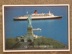 CUNARD LINE QUEEN ELIZABETH 2 (QE2) PASSING STATUE OF LIBERTY - Steamers