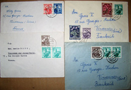 LOT DE 4 ENVELOPPES 12 TIMBRES OBLITERES ANNEES 195 - 1945-60 Used