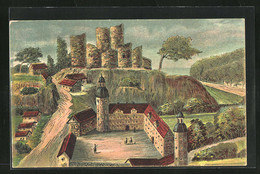 Künstler-AK Bad Lobenstein, Burgruine Mit Dem 1601 Erbauten Und 1714 Abgebrannten Neuen Schloss - Lobenstein