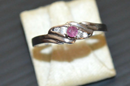 BAGUE COEUR ARGENT ANCIENNE Poinçon 925 & PIERRE ROSE CRISTAL Taillé Bijoutier - Ring