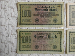 Lot 6 Billet Reichsbanknote 1000 Mark 15 Septembre 1922 Séries Gros Chiffres Vert - 1000 Mark