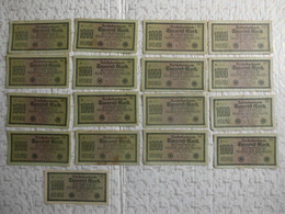 Lot 17 Billet Reichsbanknote 1000 Mark 15 Septembre 1922 Séries Petits Chiffres Vert - 1000 Mark