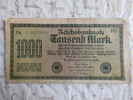 Lot 1 Billet Reichsbanknote 1000 Mark 15 Septembre 1922 Séries étoile + Petits Chiffres Vert - 1000 Mark