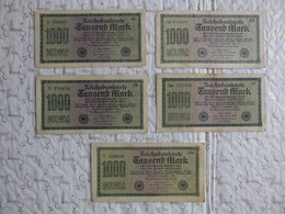 Lot 5 Billet Reichsbanknote 1000 Mark 15 Septembre 1922 Séries Gros Chiffres Noir - 1000 Mark