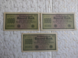 Lot 3 Billet Reichsbanknote 1000 Mark 15 Septembre 1922 Séries Petits Chiffres Noir - 1000 Mark