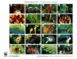 Denmark WWF 2008.  Sheet  With 20 Labels;  The Lushness Of The Rainforest, MNH(**). - Non Classés