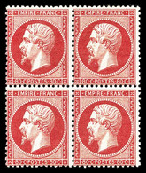 N°24 ** 80c Rose En Bloc De Quatre, Fraîcheur Postale, SUP (signé Roumet/certificat) - 1862 Napoléon III