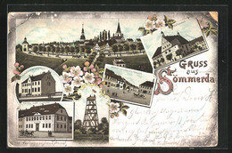 Lithographie Sömmerda, Hotel Zum Schwan, Markt Mit Langestrasse, Präparanden-Anstalt, Rathaus, Totalansicht - Soemmerda