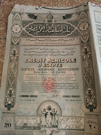 Egypt Kingdom 1931 , CREDIT AGRICOLE D' Egypt Banque ,  V Rare 5 Actions , - Agriculture