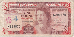 BILLETE DE GIBRALTAR DE 1 POUND DEL AÑO 1979  (BANKNOTE-BANK NOTE) - Gibilterra