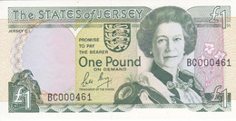 000461 BILLETE DE JERSEY DE 1 POUND DEL AÑO 1989 SIN CIRCULAR (NUMERO MUY BAJO) (UNCIRCULATED) (BANKNOTE) - Jersey