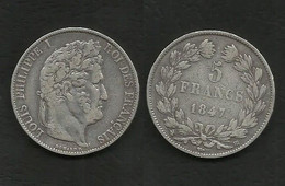 Louis PHILIPPE I . 5 FRANCS 1847 BB. ( STRASBOURG ) . - 5 Francs