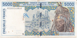 BILLETE DE SENEGAL DE 5000 FRANCS DEL AÑO 2002 LETRA K (BANK NOTE) - Sénégal