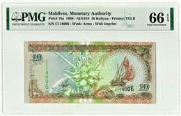 MALDIVES - 10 Rufiyaa - 1998 - GEM UNC. - P 19.a - PMG 66 - Serie C - Dhow - Monetary Authority - Maldives