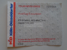 DT020.1 Deutschland - KD  Köln Düsseldorfer Rheinschiffahrt  AG   Boat Ticket  Braubach - Marksburg - Europe